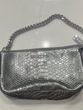 Michael Kors Silver Textured Clutch with Chain Strap